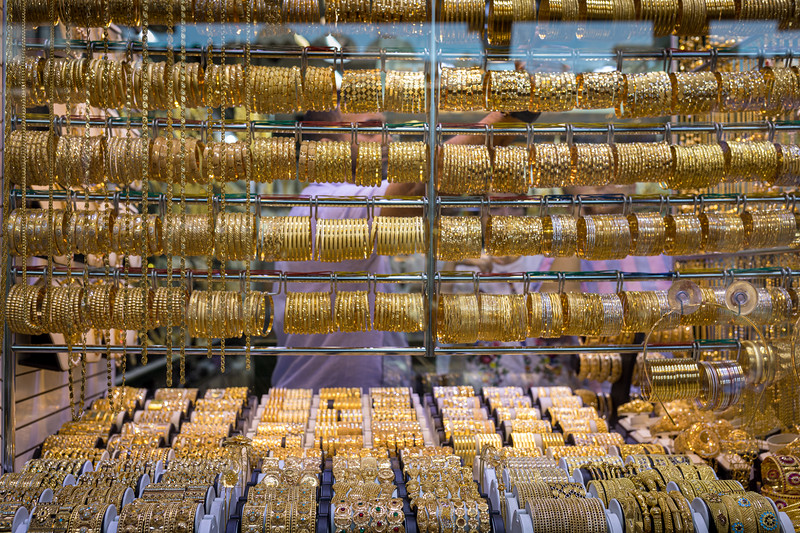 A showcase of various Gold Jewelry